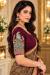 Wine Lycra Readymade Embroidered Blouse For Women