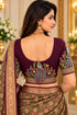 Wine Lycra Readymade Embroidered Blouse For Women