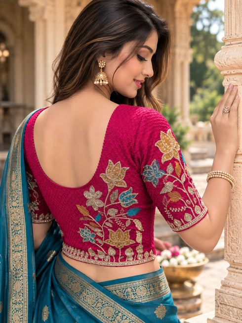 Pink Lycra Readymade Embroidered Blouse For Women