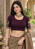 Wine Lycra Readymade Embroidered Blouse For Women