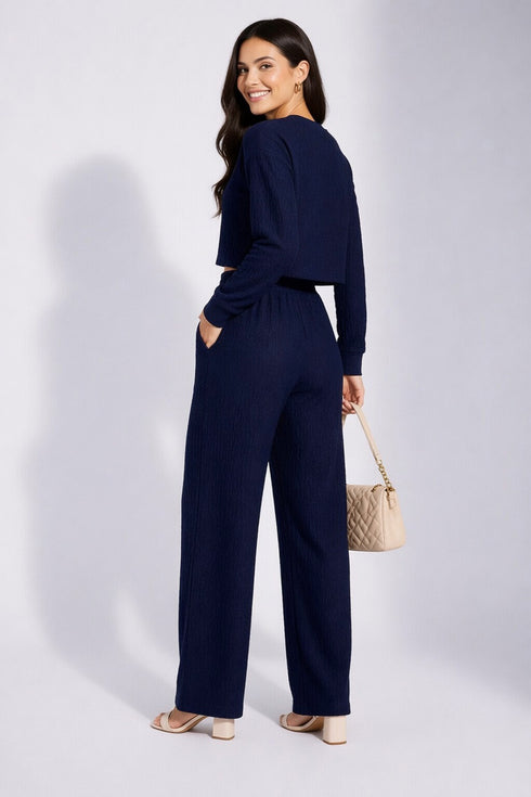 Blue Lycra Solid Oversized Strachable Coords Set