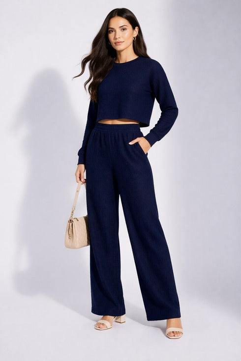 Blue Lycra Solid Oversized Strachable Coords Set