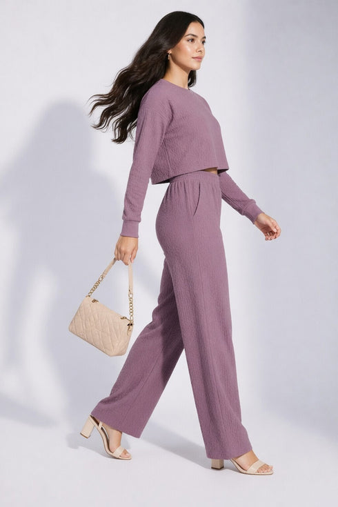 Pink Lycra Solid Oversized Strachable Coords Set