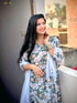 Women Olive Green & White Cotton Blend  Floral Printed Kurta & Pant With Dupatta