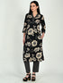 Black Cotton Blend  Floral Block Printed Kurta & Pant With Dupatta