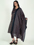 Navy Blue & Wine Cotton Blend Floral Block Printed Kurta & Pant With Dupatta