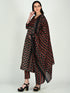 Black & Red Cotton Blend Floral Block Printed Kurta & Pant With Dupatta