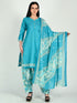 Turquoise Cotton Blend Printed Ready to Wear Patiala Salwar Suit