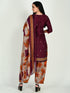 Wine Cotton Blend Printed Ready to Wear Patiala Salwar Suit