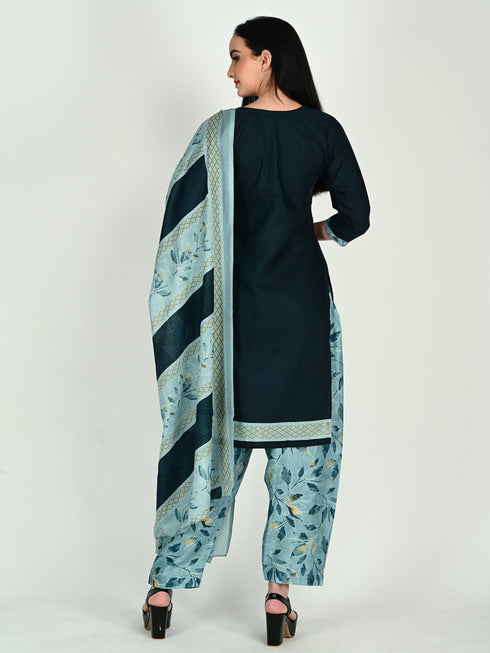 Teal Cotton Blend Printed Ready to Wear Patiala Salwar Suit