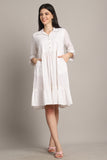 White Women's Pure Cotton Solid Western Dress