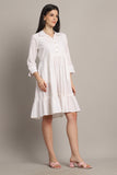 White Women's Pure Cotton Solid Western Dress