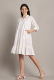 White Women's Pure Cotton Solid Western Dress