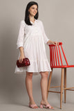 White Women's Pure Cotton Solid Western Dress