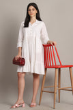 White Women's Pure Cotton Solid Western Dress