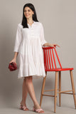 White Women's Pure Cotton Solid Western Dress