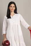 White Women's Pure Cotton Solid Western Dress