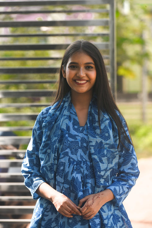 Women Cotton Blend Floral Printed Kurta & Pant With Dupatta