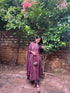 Women's Wine & Beige Cotton Blend Embroidered A-Line Kurta & Pant With Dupatta
