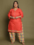 Peach Cotton Blend Printed Plus Size Ready to Wear Patiala Salwar Suit