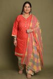 Peach Cotton Blend Printed Ready to Wear Patiala Salwar Suit