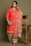 Peach Cotton Blend Printed Ready to Wear Patiala Salwar Suit