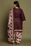 Wine Cotton Blend Printed Plus Size Ready to Wear Patiala Salwar Suit