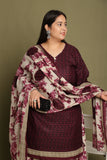 Wine Cotton Blend Printed Plus Size Ready to Wear Patiala Salwar Suit