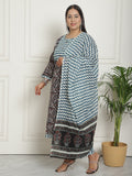 Multicolor Pure Cambric Cotton Printed Plus Size Kurta & Pant With Dupatta