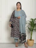 Multicolor Pure Cambric Cotton Printed Plus Size Kurta & Pant With Dupatta