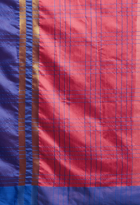 Magenta And Blue Cotton  Woven Traditional  Saree With Blouse Piece