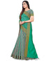 Teal And Grey Cotton Silk  Printed Traditional  Saree With Blouse Piece