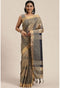 Blue And Beige Cotton Silk  Printed Traditional  Saree With Blouse Piece