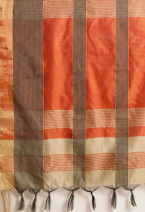 Orange And Beige Cotton Silk  Printed Traditional  Saree With Blouse Piece