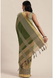 Parrot Green And Beige Cotton Silk  Printed Traditional  Saree With Blouse Piece