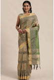 Parrot Green And Beige Cotton Silk  Printed Traditional  Saree With Blouse Piece