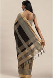 Black And Beige Cotton Silk  Printed Traditional  Saree With Blouse Piece