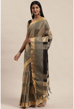 Load image into Gallery viewer, Black And Beige Cotton Silk  Printed Traditional  Saree With Blouse Piece
