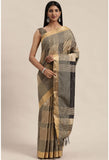 Black And Beige Cotton Silk  Printed Traditional  Saree With Blouse Piece