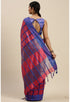 Magenta And Blue Cotton Checks Printed Traditional  Saree With Blouse Piece