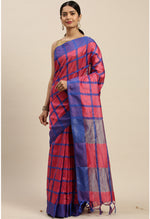 Load image into Gallery viewer, Magenta And Blue Cotton Checks Printed Traditional  Saree With Blouse Piece

