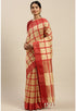 Beige And Red Cotton Checks Printed Traditional  Saree With Blouse Piece