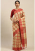 Beige And Red Cotton Checks Printed Traditional  Saree With Blouse Piece