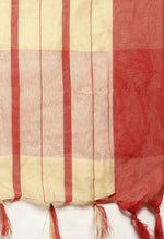 Load image into Gallery viewer, Beige And Red Cotton Checks Printed Traditional  Saree With Blouse Piece
