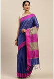 Blue Cotton Striped Printed Traditional  Saree With Blouse Piece