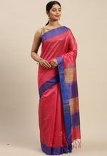 Load image into Gallery viewer, Pink Cotton Striped Printed Traditional  Saree With Blouse Piece
