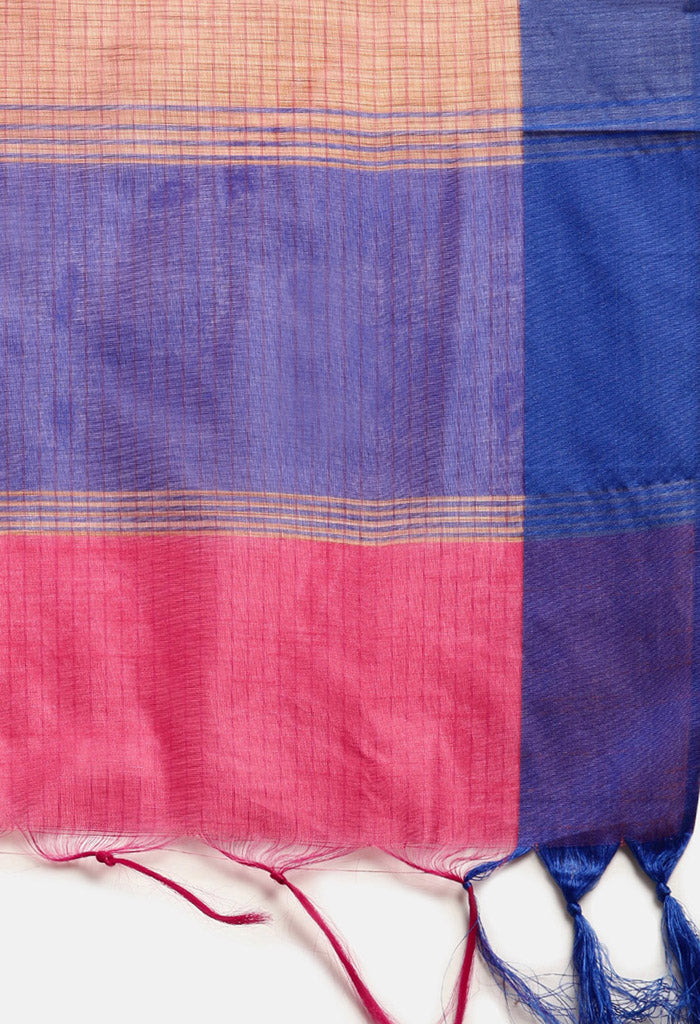 Pink Cotton Striped Printed Traditional  Saree With Blouse Piece