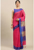 Pink Cotton Striped Printed Traditional  Saree With Blouse Piece