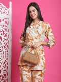 White & Chikoo Pure Cotton Abstract Printed Co-ords