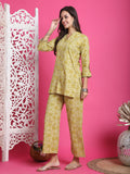 Lime Yellow Pure Cotton Foil Printed Co-ords